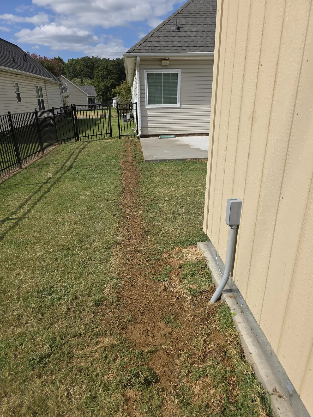 Completed underground electrical feed to a detached shed near Lake Norman